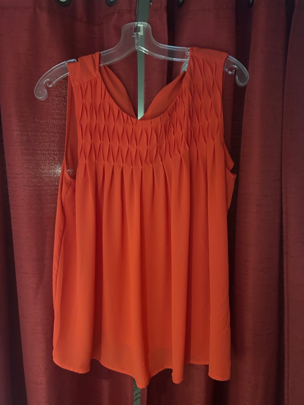 LOFT Orange Sleeveless Pleated Yoke Blouse